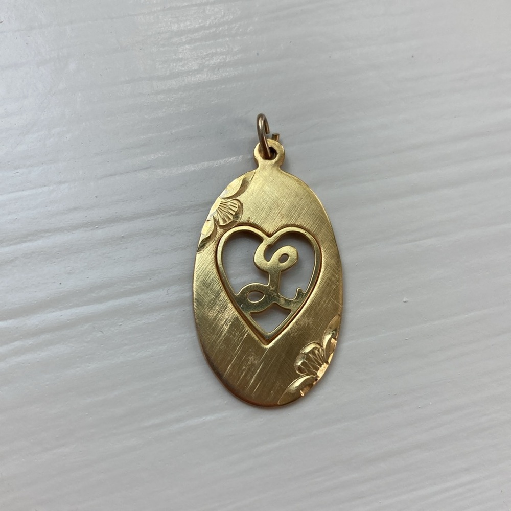 Cursive L Letter Heart Flower Pendant for Necklace Gold Plated